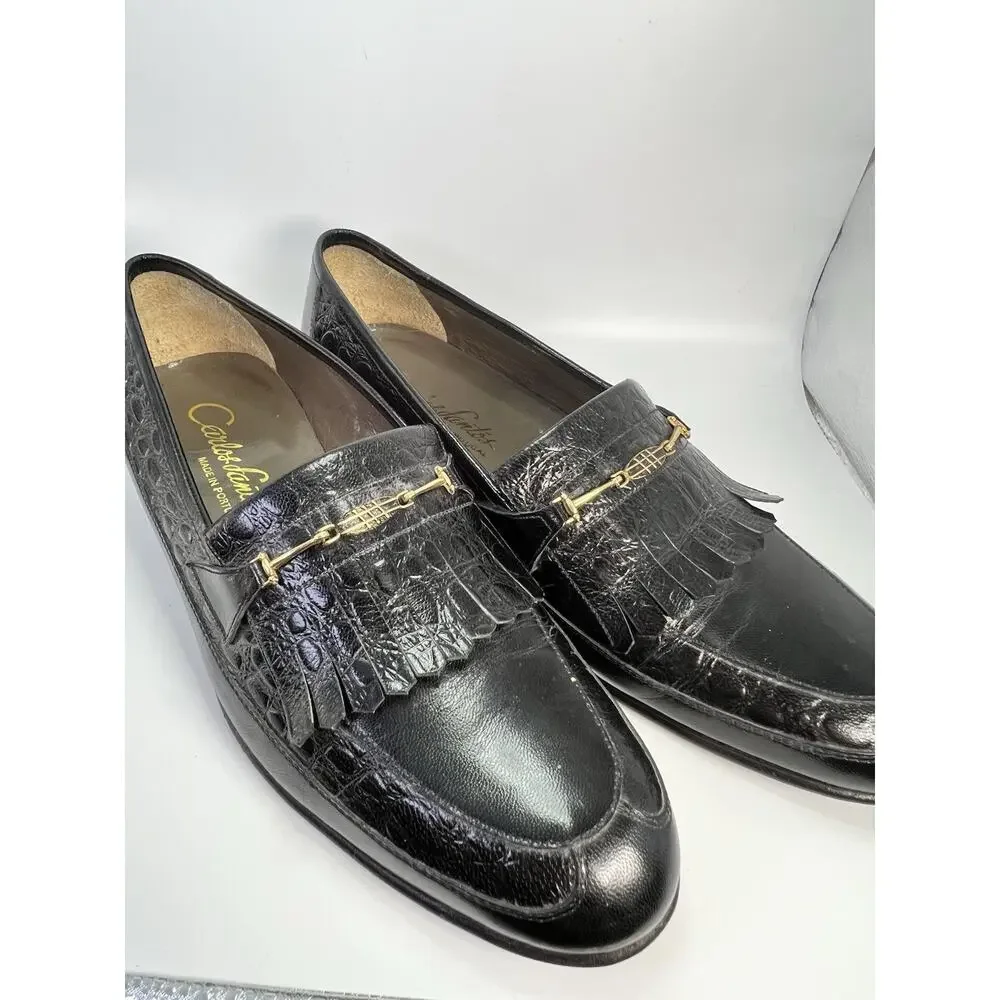 Carlos Santos Black Loafer Mens Leather Dress Shoes Size 8 Made In Portugal 3442